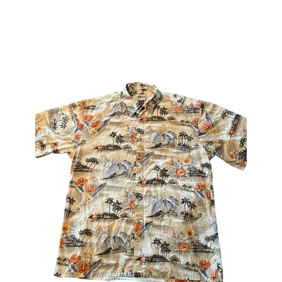 VTG Campia Moda Mens Hawaiian Aloha Shirt Size Large 100% Cotton Yellow Tropical - Picture 1 of 6